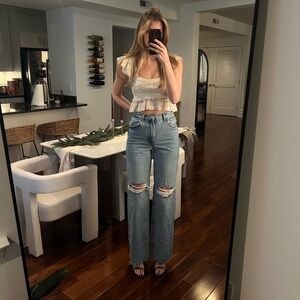 Zara High Rise Wide Leg Flare Jeans